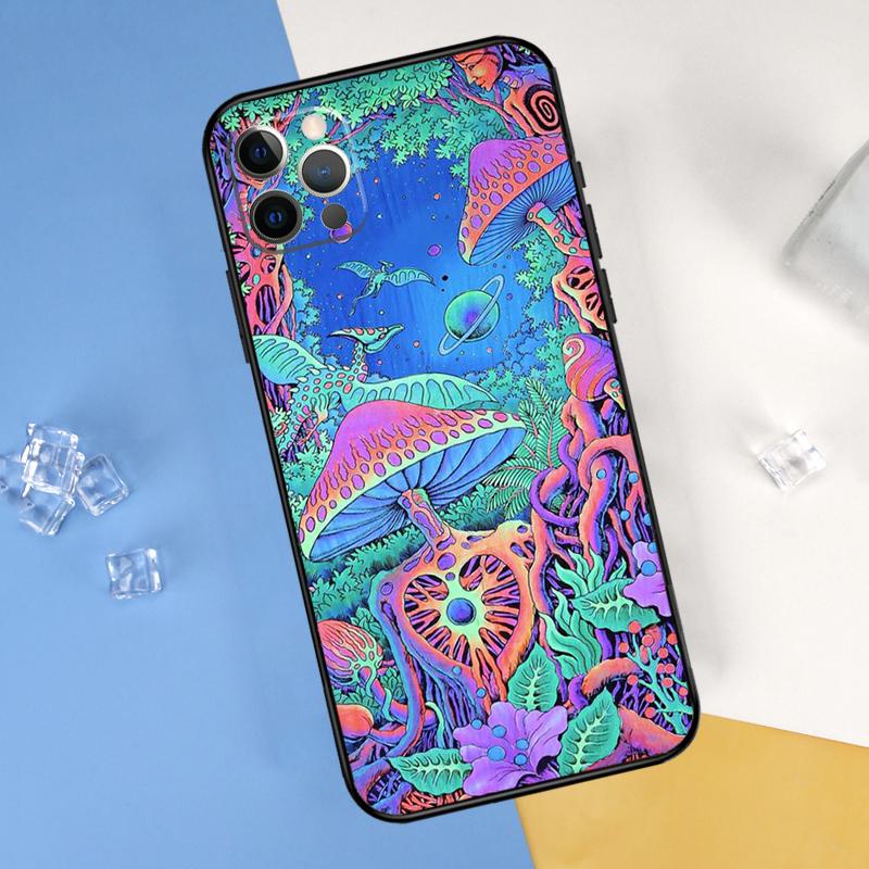 Trippy Mushroom Psychedelic Art Phone Case For iPhone 16 Pro Max 13 12 Mini 11 14 15 Pro Max XR 16 15 Plus 16e Cover Shell