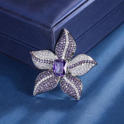 Huabi Jewelry Temperament Women'S Brooch With Diamonds Simulation Violet Zirconium Flower Brooch Accessories 8 * 10