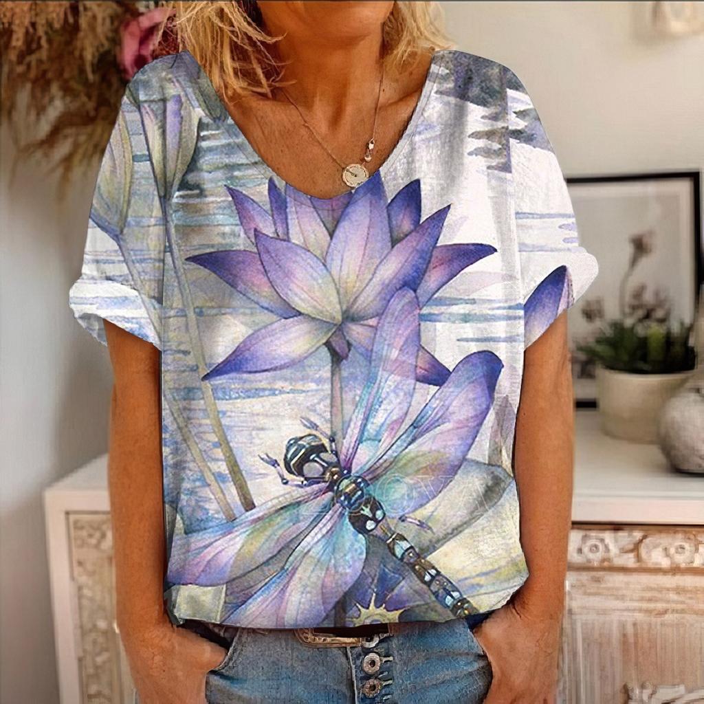 Summer Women's Short Sleeved New Flower Animal Painting 3D Printed Short Sleeved T-shirt