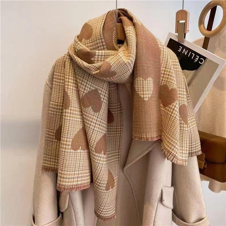Korean Style Milk Coffee Heart Scarf: Cute, Versatile, Winter Shawl for Women and Students