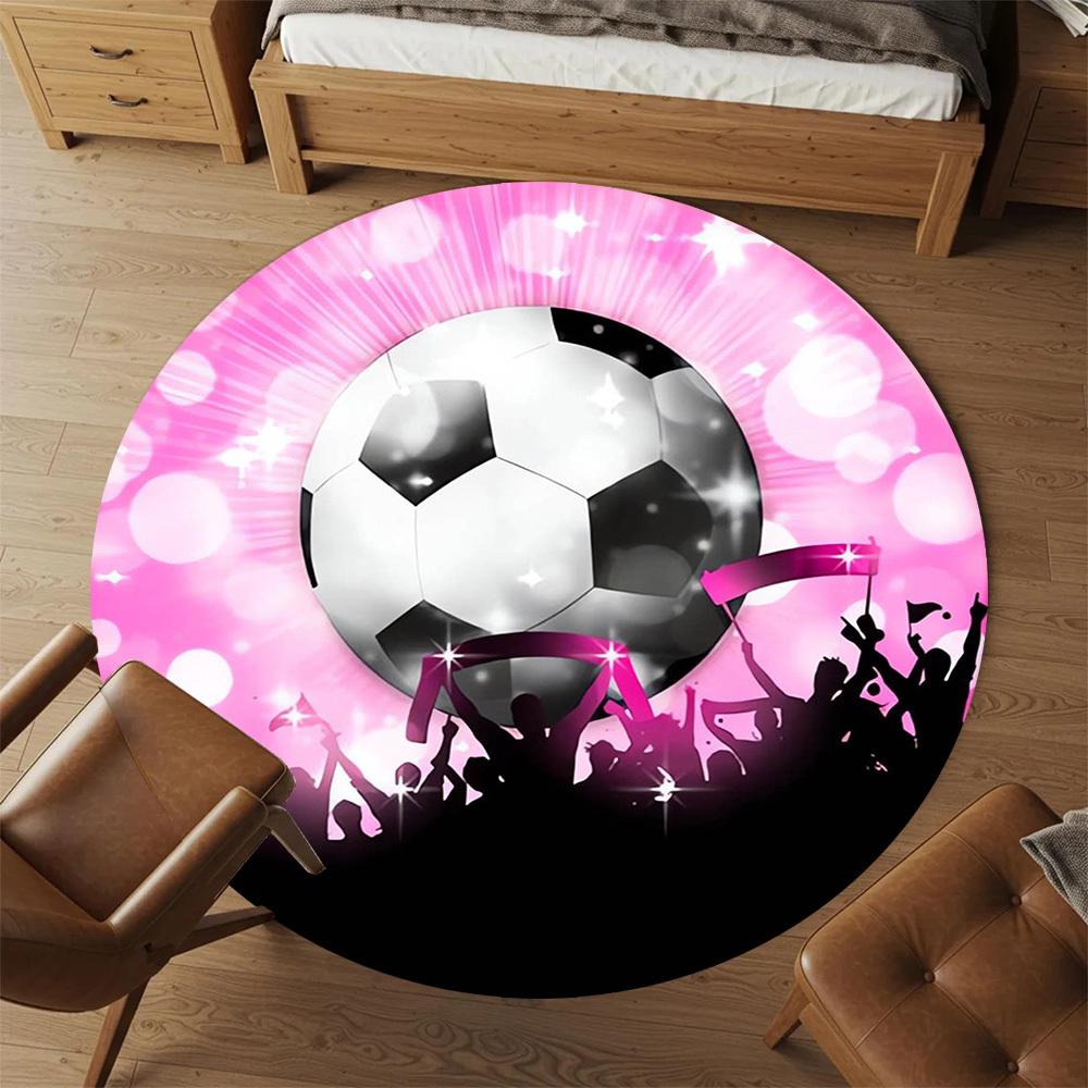 1pc Soccer Ball Celebration Round Chair mat Area Rug - Non-Slip, Floor Mat for Office, Bedroom, home decor Christmas Gift p0811074