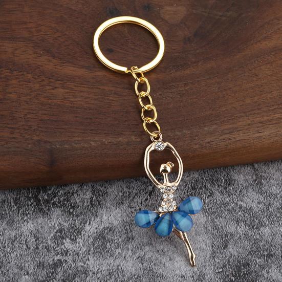 2Pcs Ballerina Keychain Pendant Lightweight Metal Rhinestone Keychain Portable Elegant Bag