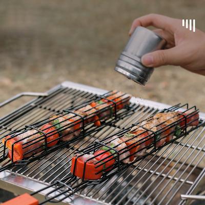 Camping BBQ Grilling Basket Charcoal Grill Outdoor Grill Tool Picnic Portable Wood Handle Roasting