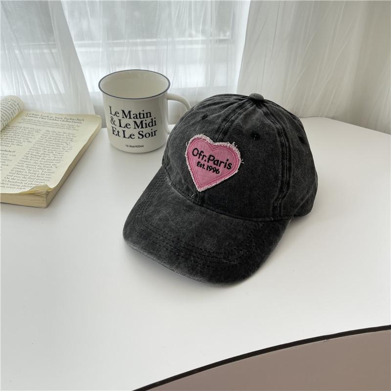 Spring and Summer Sweet and Cool Heart-shaped Pink Embroidered Baseball Cap Versatile Retro Washed Soft Top Duckbill Cap