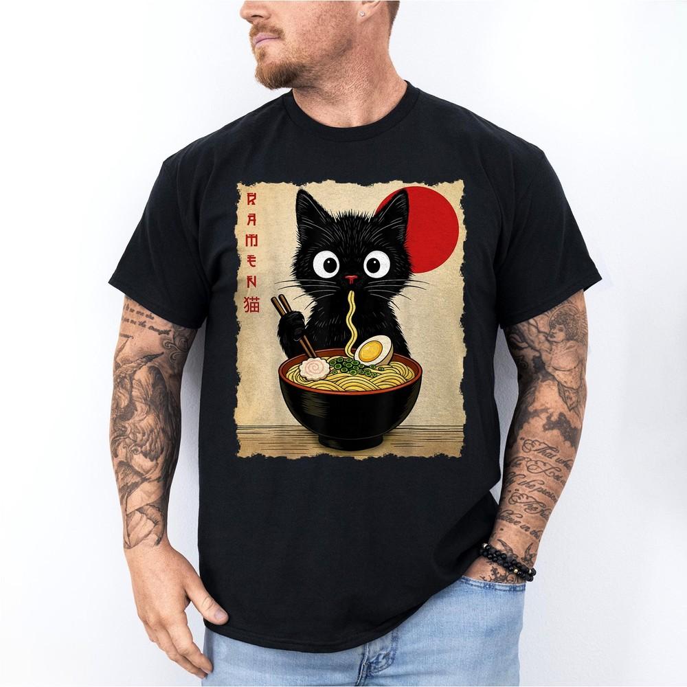 

Anime Cat Ramen Japanese Funny Cat Graphic Tees Anime Gifts Unisex T-Shirt 3XL