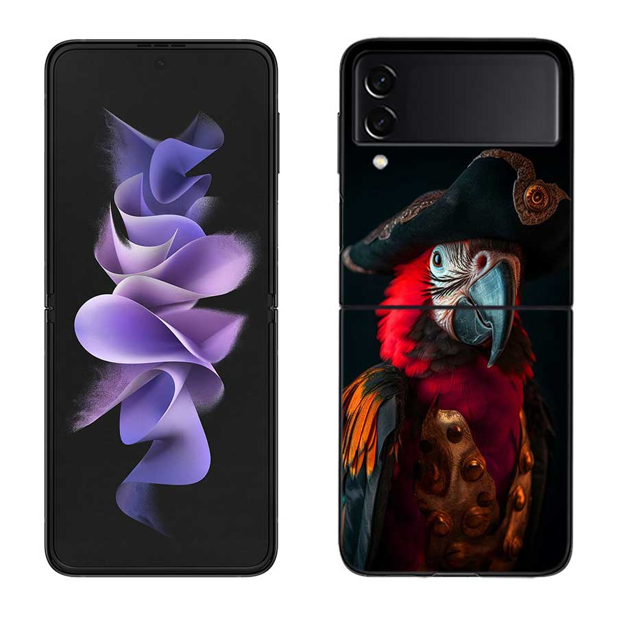 Macaw Pirate Phone Case For Samsung Z Flip 7 6 5G Galaxy Z Flip 5 4 3 Black Hard Cell Cover Luxury PC Shell Coque