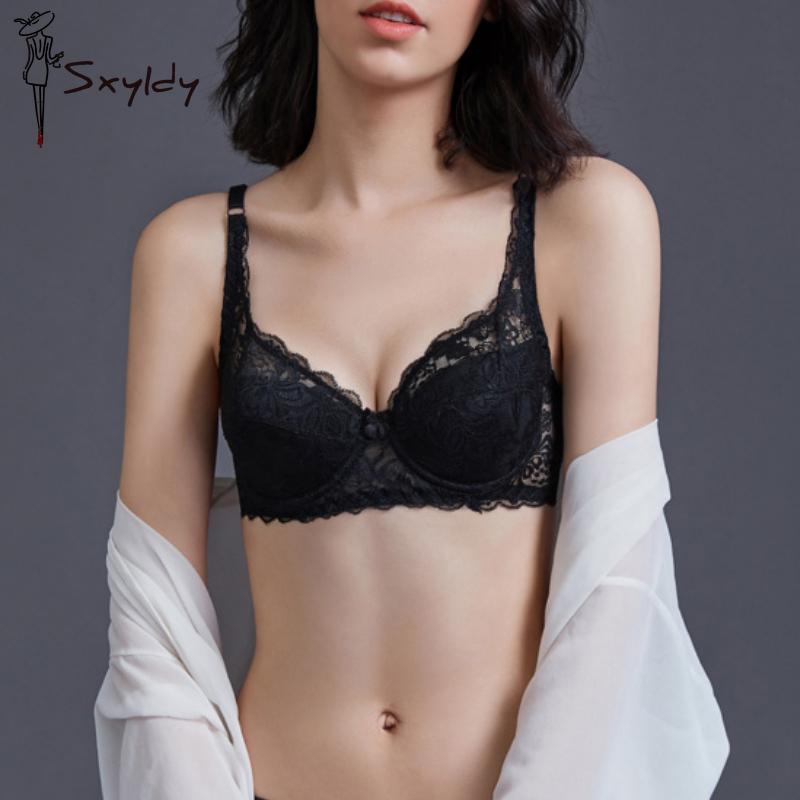 Sutiã de renda com copo cheio de malha respirável para mulheres sutiã push up transparente sexy plus size roupa íntima