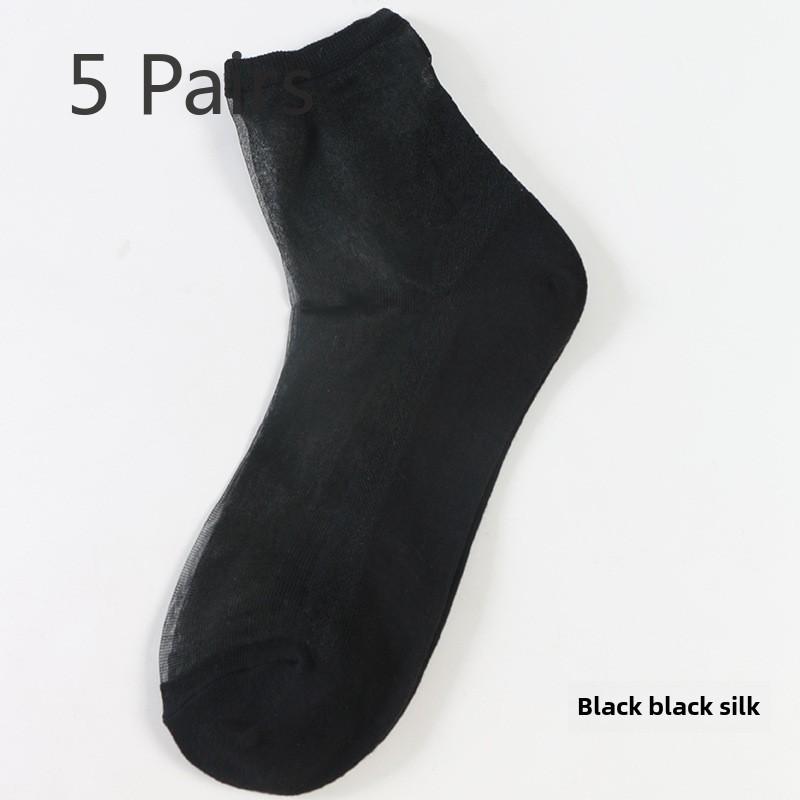 

5 пар модных дышащих стеклянных шелковых женских хлопковых носков, чулки с кристаллами, удобные, легкие, маленькие, свежие 5 Pairs чёрный