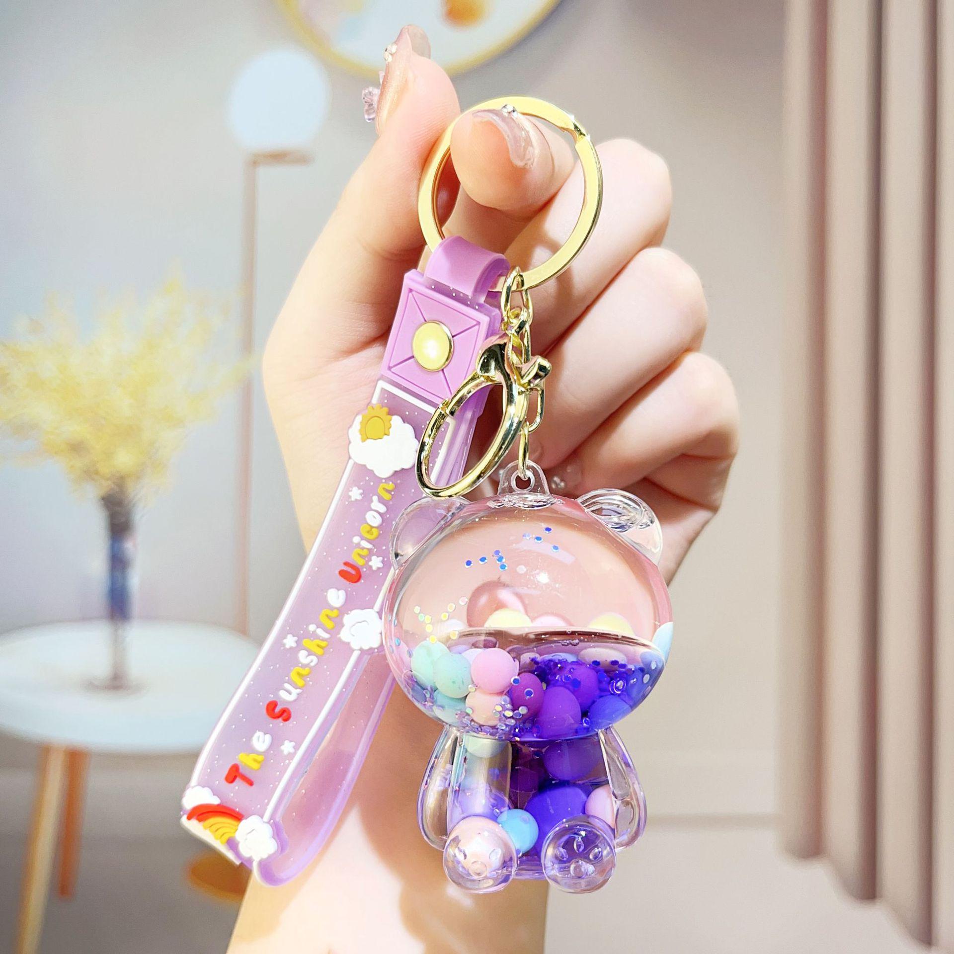 Creative Candy Bear Oil-Filled Keychain with Flowing Sand Pendant