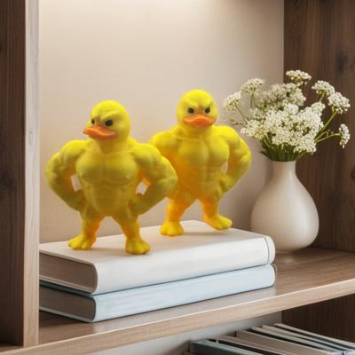 Muscular Duck Statue 3D Printed Yellow Muscle Duck Figurine Sculpture Home Office Desktop Decoration Ornament Gym Lovers Gift