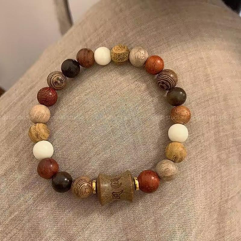 Natural Sandalwood Multi-Treasure Beaded Bracelet Ethnic Style Wristlet Proverb Bracelet Ancient Style Zen Rosary Gift