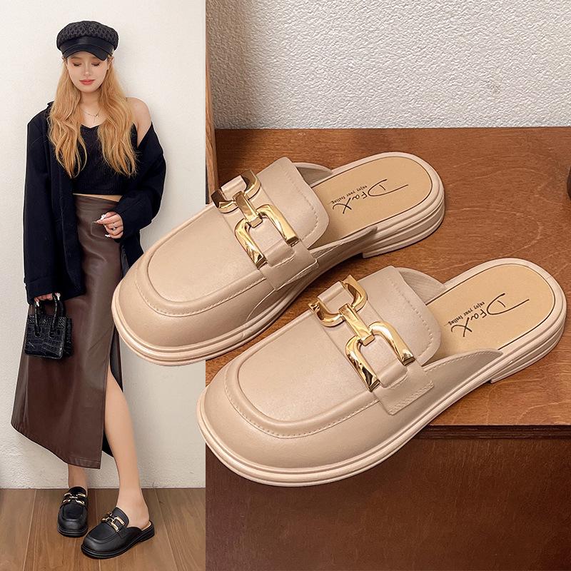 New Women's Korean Style Pointed Toe Slip-on Half Slippers - Retro Soft Sole & Fashionable Sandals for Beach