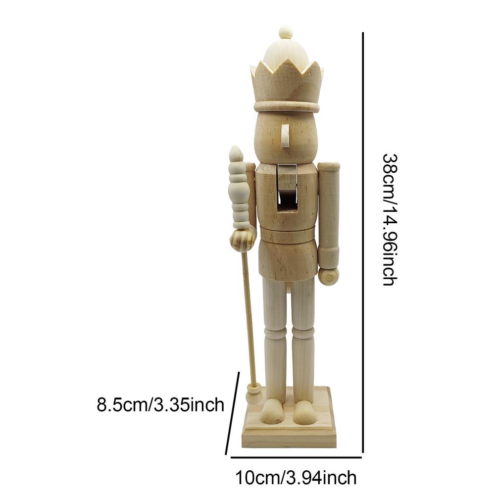 38cm DIY Nutcracker Puppet King Soldier Decoration Wooden Festive Nutcracker Creative Painting Woodcarving Figurine Ornaments