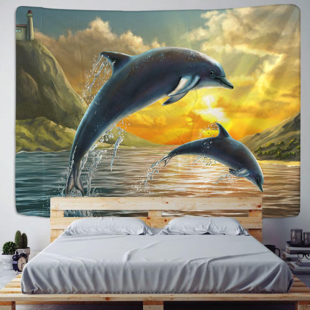 Space Time Cave Tapestry Wall Hanging Whale Sunset Peak Psychedelic Magic Witchcraft Science Fiction Bohemian Decor