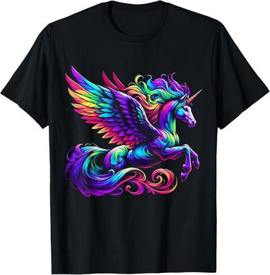 Psychedelic Rainbow Unicorn Pegasus Tee - Unique Fantasy Art T-Shirt