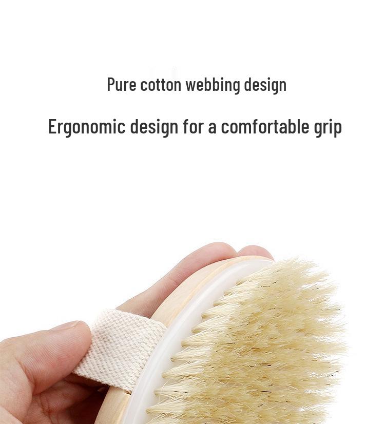 Portable Handheld Boar Bristle Bath Brush - Round Head Shower Back Scrubber