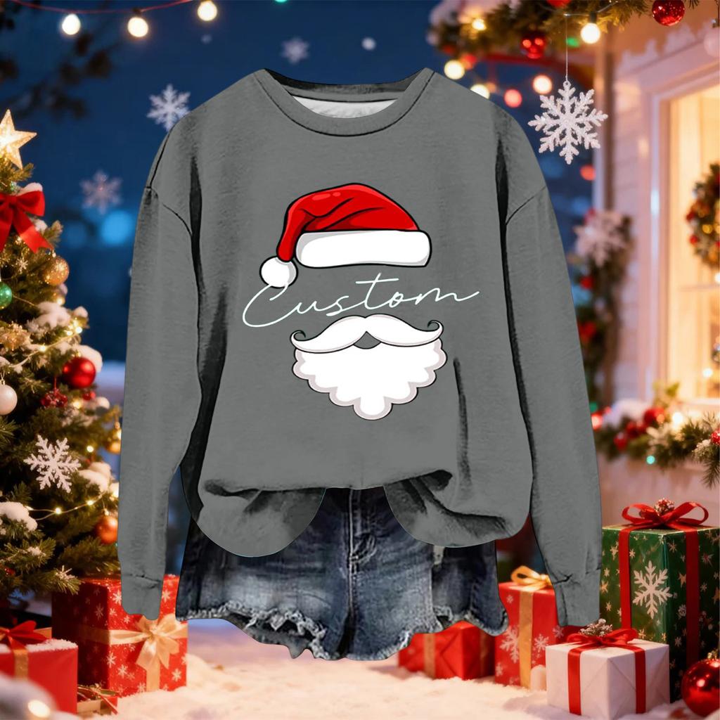 Women's Fashionable Casual Long-Sleeved Christmas Letter Print Crew-Neck Sweatshirt