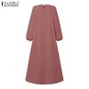 ZANZEA Women Casual O-neck Solid Color Loose Long Sleeve Dress