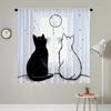2 Pieces Hd Digital Black And White Kitten Printed Window Screen Home Decor Style Decoration Living Room Window Curtain