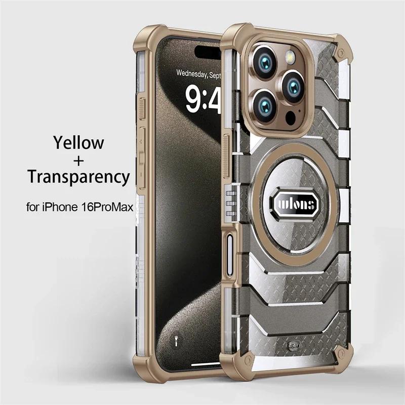 Rugged Armor Shockproof Phone Case For iPhone 16 Pro Max Magsafe Magnetic Wireless Charging TPU Frame Hard Plastic Back Cover