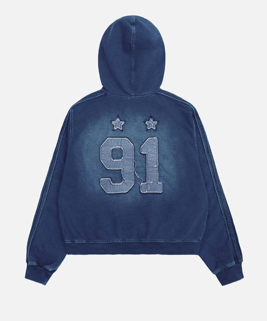Badblood Billy Washed Denim Sweat Zip-Up Hoodie - Blue