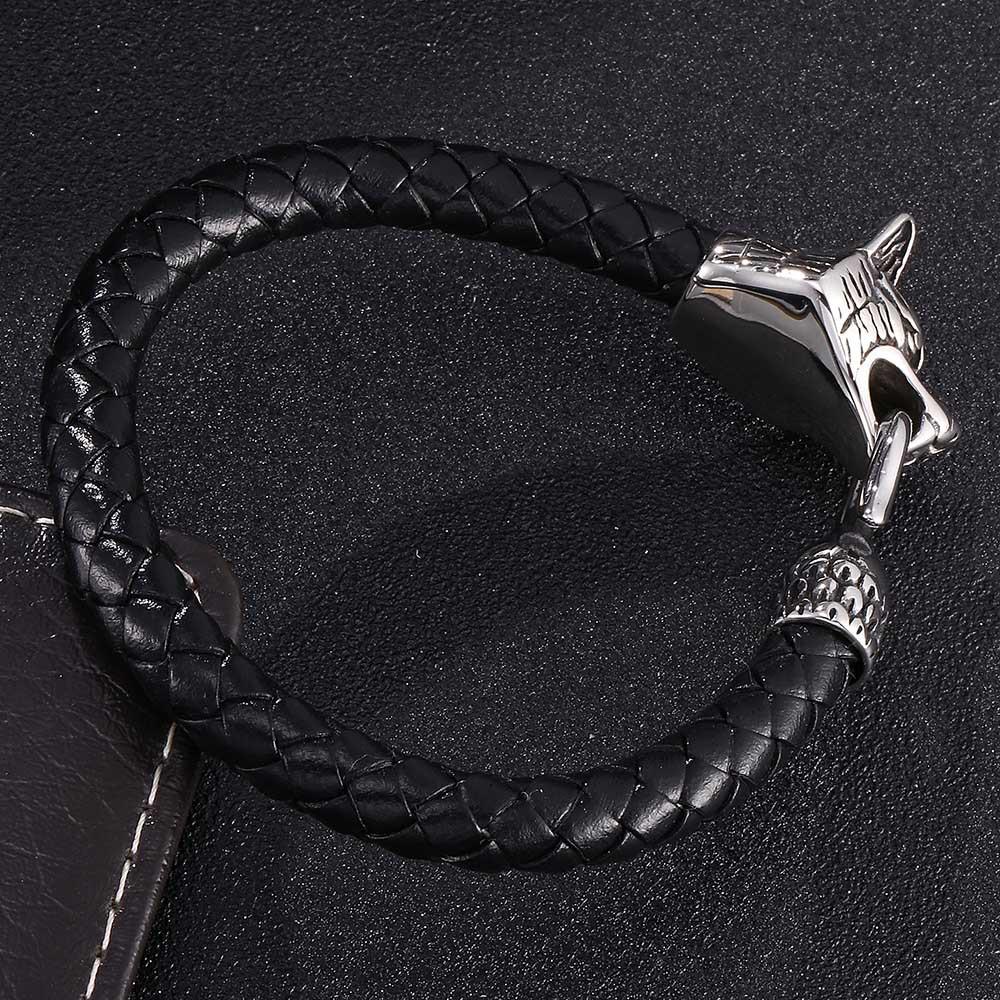 Stylish Wolf Head Braided Leather Bracelet