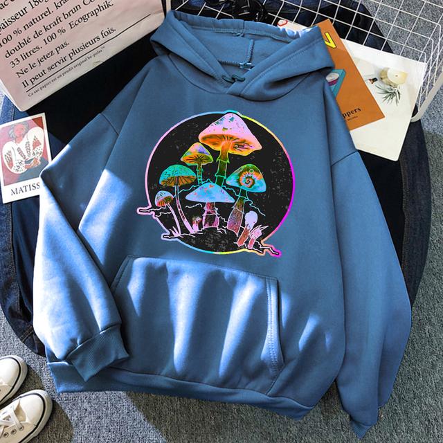 Garden of Shrooms Colorful Neon Print Unisex/Women Cotton Hoodie Casual Oversized Pullover Popular Sweatshirt Trend Unisex Clothing
