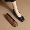 Französische Schleife Einzelne Schuhe Herbst Flacher Mund Quadratischer Kopf Neue Damenschuhe Retro Niedriger Absatz Lederschuhe