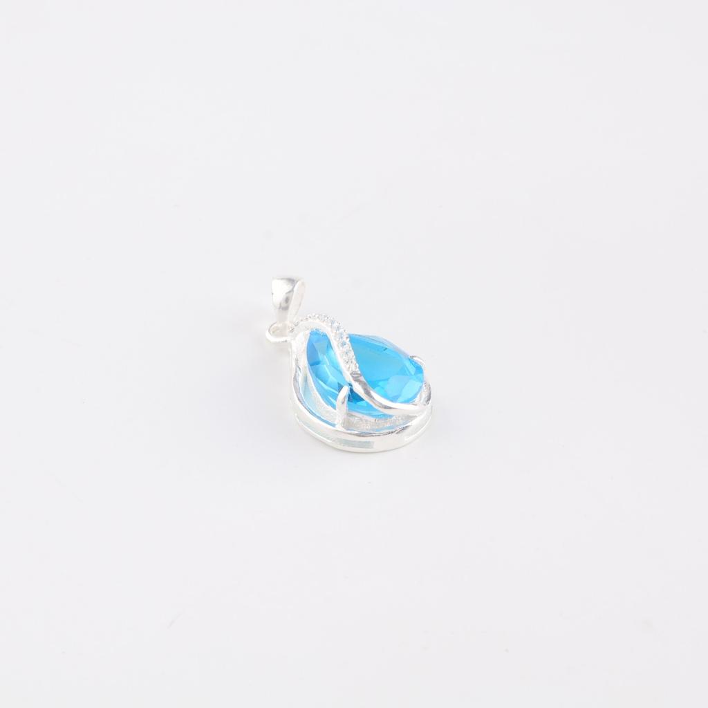 Swiss Blue Topaz Gemstone 925 Sterling Silver Jewelry Zircon Pendant For Girls CZP-7-12