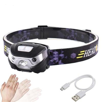 LED čelovka USB Mini přenosná dobíjecí čelovka tělo senzor pohybu čelové světlo venkovní kempingová svítilna lampa
