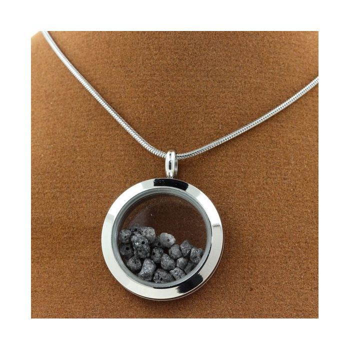 Stones and Minerals. Rough Gray Diamond Necklace. 30 Mm Medallion Model. Color Silver.