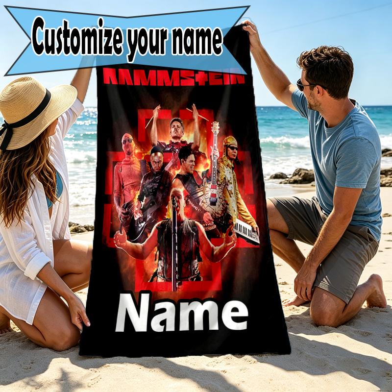 Custom Name Personalized Rammstein Print Beach Towel, for Trip Camping Beach Party Home Decor, Birthday Gift for Family & Friends