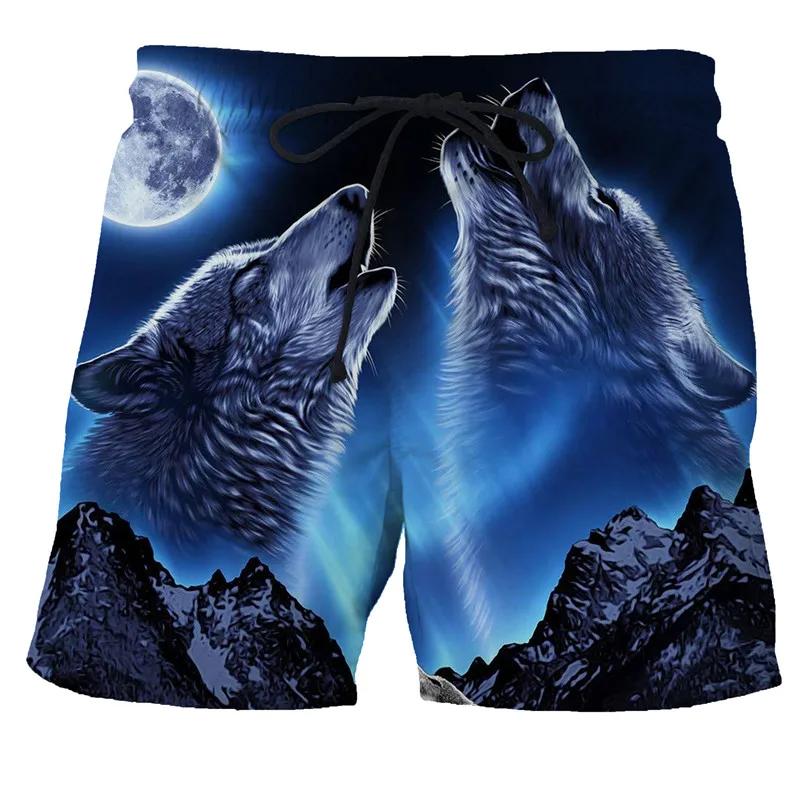 Wolf Animal Fashion Men Beach Sexy Bodybuilding Shorts Quick Dry Pants Harajuku Fitness Board Surf Casual Gym Men Homme