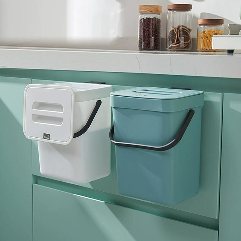 5L Kitchen Trash Can Wall Mounted Hanging Trash Bin With Lid Garbage Can For Cabinet Under Sink Waste Garbage Compost Bin Trash