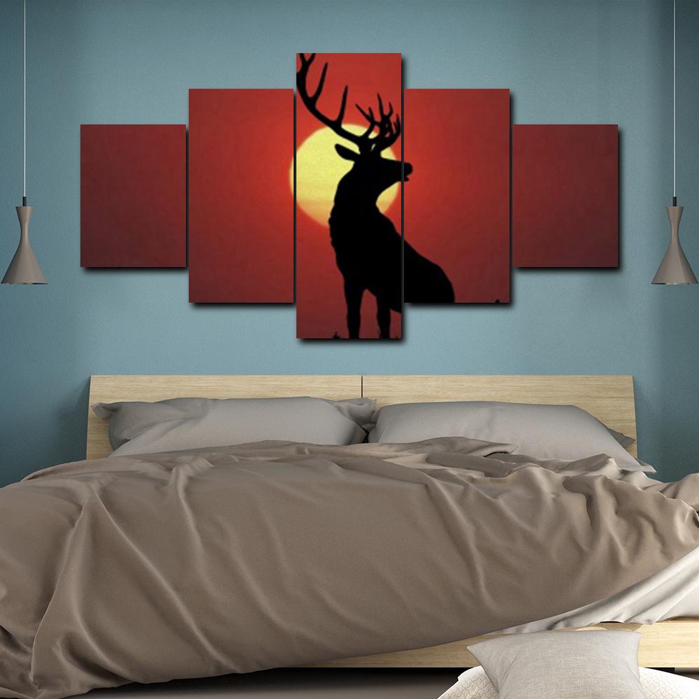 Wandkunst Leinwandbild Elch Hirsch Tier 5-teilige Poster und Drucke Kunst Abstrakte Bilder für Wohnzimmer Moderne Heimdekoration