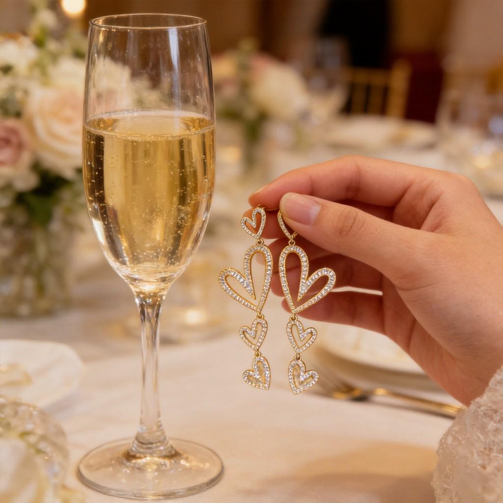 Orecchini Pendenti Geometrici a Forma di Cuore di Lusso Con Zirconia Per Donna Gioielli da Sposa