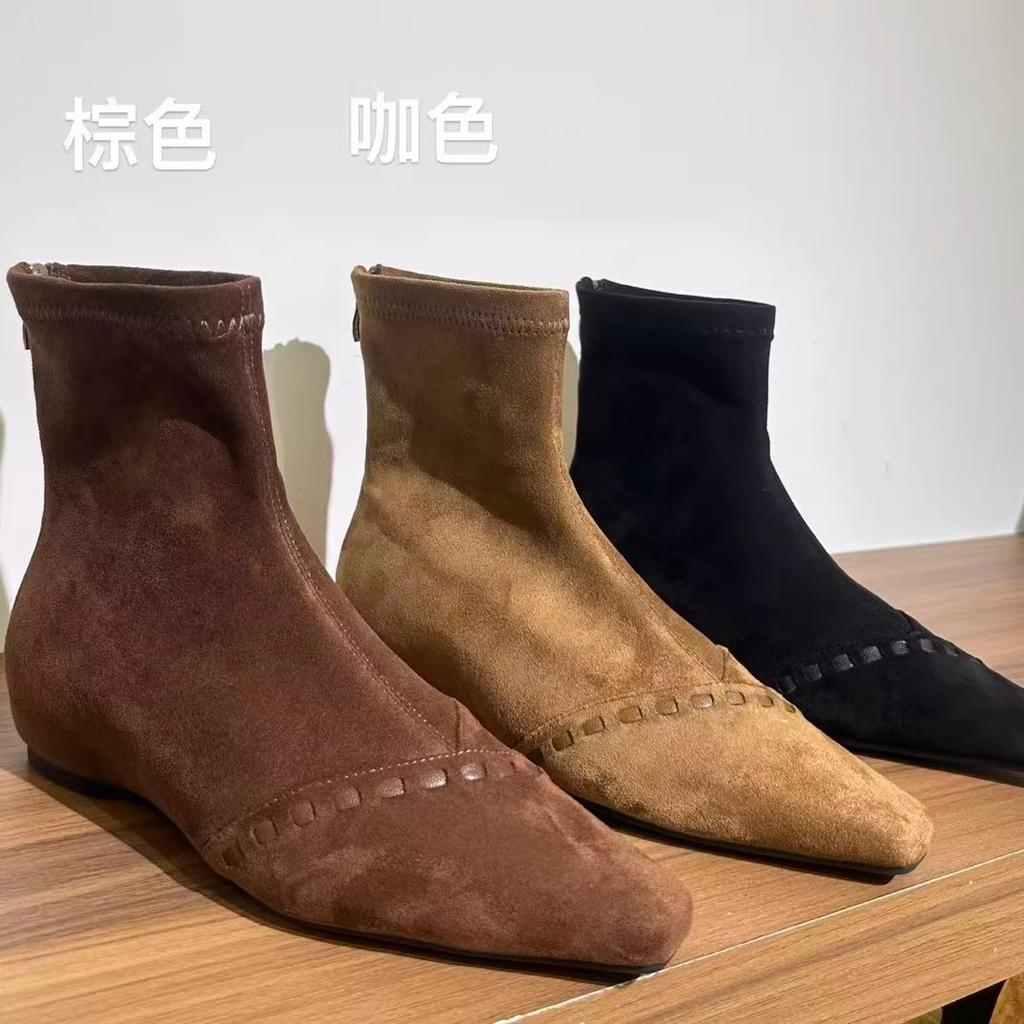 2025 new inner height increase explosion woven Korean version small square head suede bare boots niche short boots foreign versatile women's boots