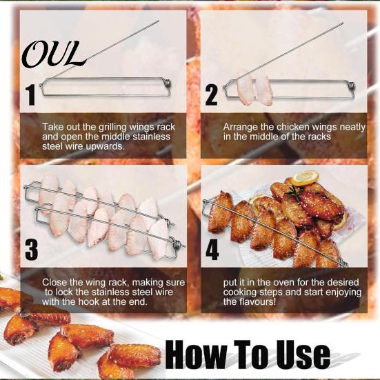 Professional BBQ Meat Turner Chicken Wing Grill Skewers, Stainless Steel Barbecue Wings Fork, Heat Resistant Utensil Clamping for Camping And Backyard