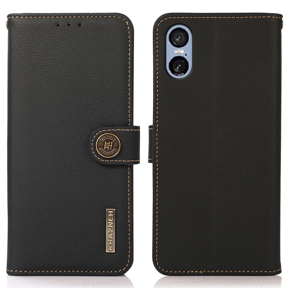 For Sony Xperia 5 VI Wallet Case Genuine Cow Leather Phone Cover RFID Blocking