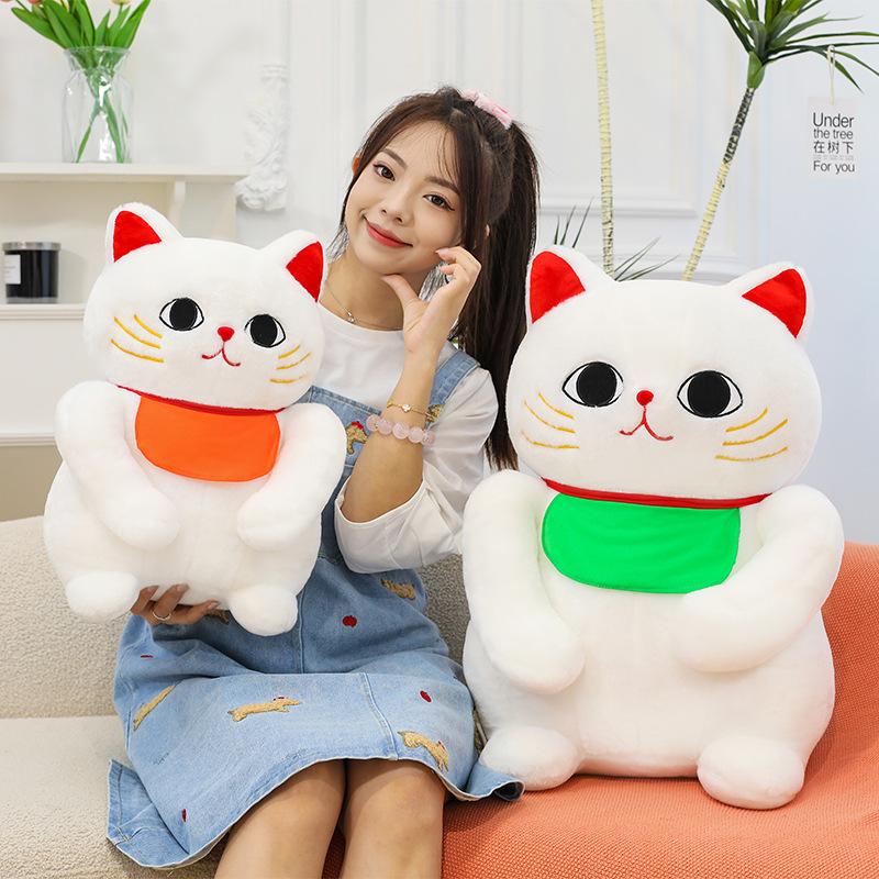 Bib Lucky Cat Plush Toy Cat Doll Throw Pillow