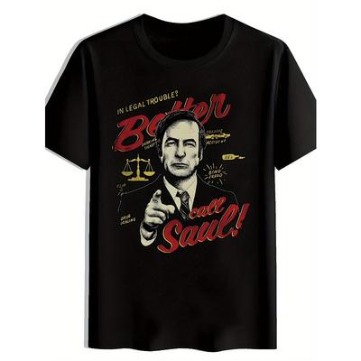 Europäische Größen Herren Grafikdruck T-Shirt, Sommerkleidung, Vielseitig, Sportlich, Trendiges Kurzarm Rundhals T-Shirt, Lässiges Oberteil, Herrenbekleidung