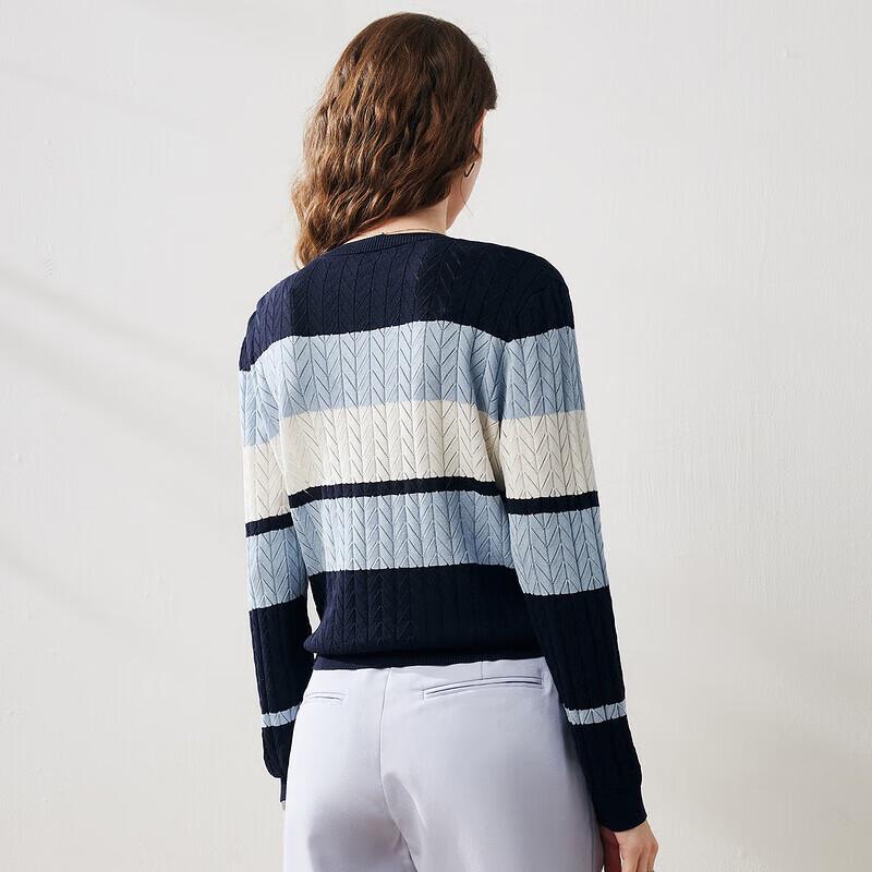 Kemeng Boka Damen Langarm-T-Shirt mit Streifen und Farbblock aus Maulbeerseidenmischung