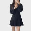 Korean Style Autumn/Winter 2024 Lantern Sleeve V-Neck Cinched Waist Knit Dress and Sweater Skirt
