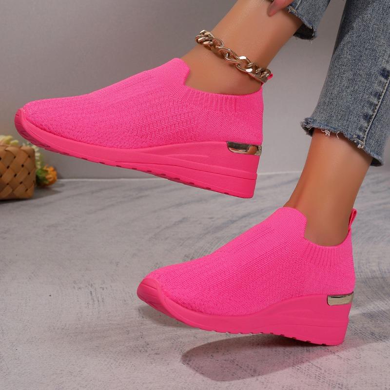 Damesko ensfarget sneakers pustende mesh vevd utendørs lett lav ankel gå løping sportssokker sko