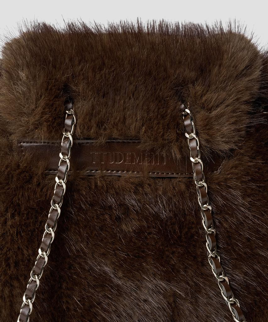 Ttudement Faux Fur Chain Strap Backpack Brown