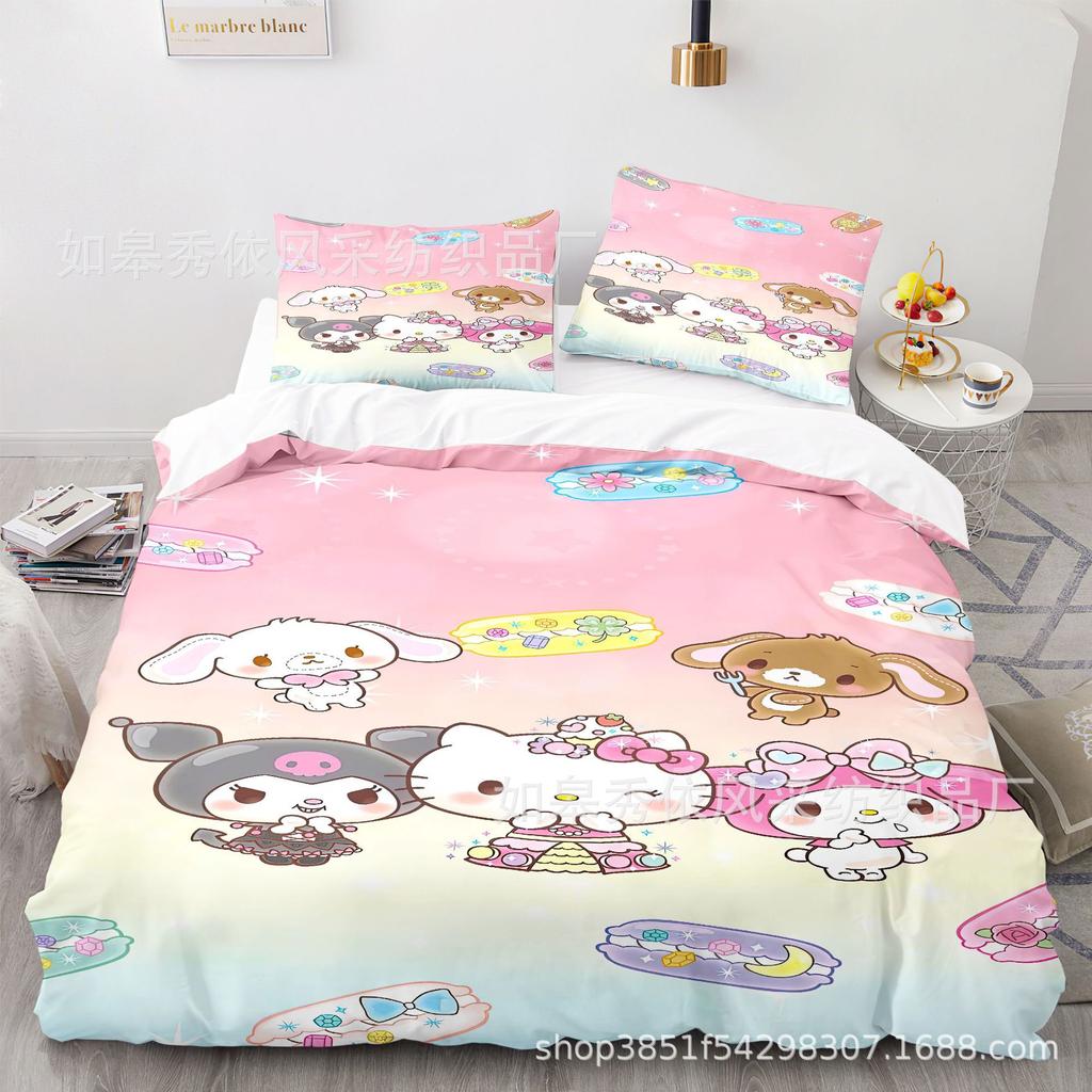 Sanrio Pom Pom Purin Cinnamoroll Bedding Sets Comforter Quilt Bed Cover Duvet Cover Pillow Case 2-3 Pieces Sets for Kids Adult