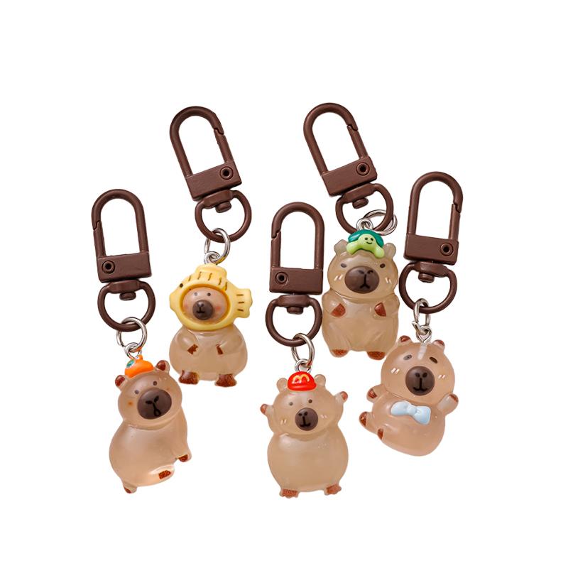 1PC Keychain Kawaii Night Glow Creative Luminous Cute Capybara DIY Accessory Reward Children Decor 6.6*1.8cm