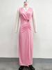 2026 Elegant V-neck Side Slit Pleated Evening Gown with Waist Detail