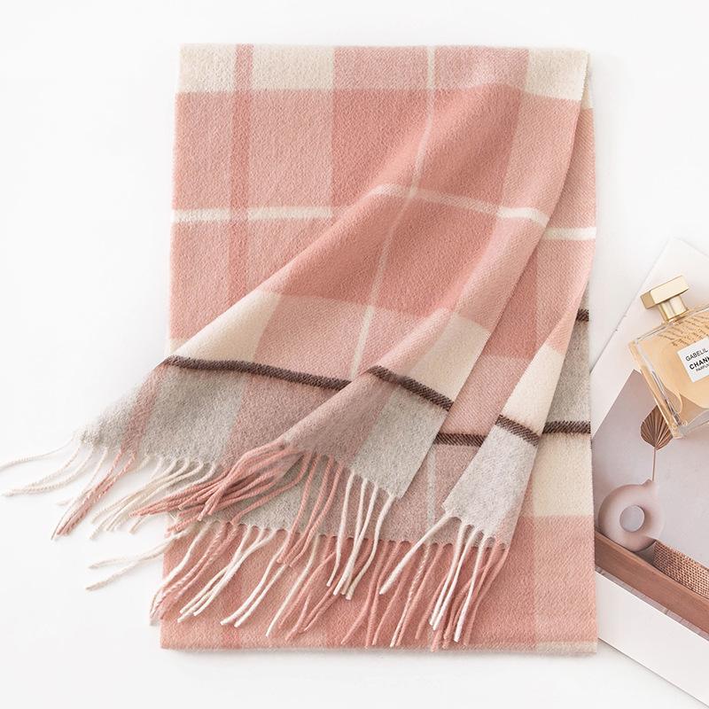 Plaid Simple Maillard Double Sided Cashmere Scarf Women's Autumn and Winter Thickened Warmth Versatile Wool Men's Scarf
