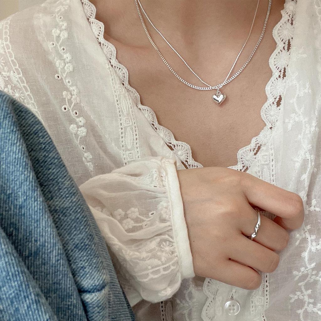 Elegant Korean Double Layer Heart Necklace - Retro Fashion Clavicle Chain for Women